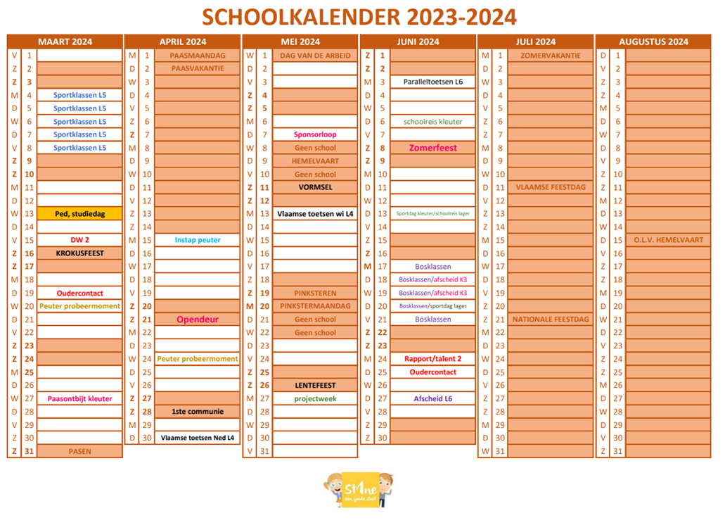 Schoolkalender 20232024 GO Basisschool Stene